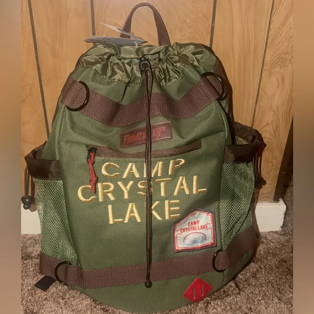 Camp Crystal Lake Olive Green Drawstring Backpack